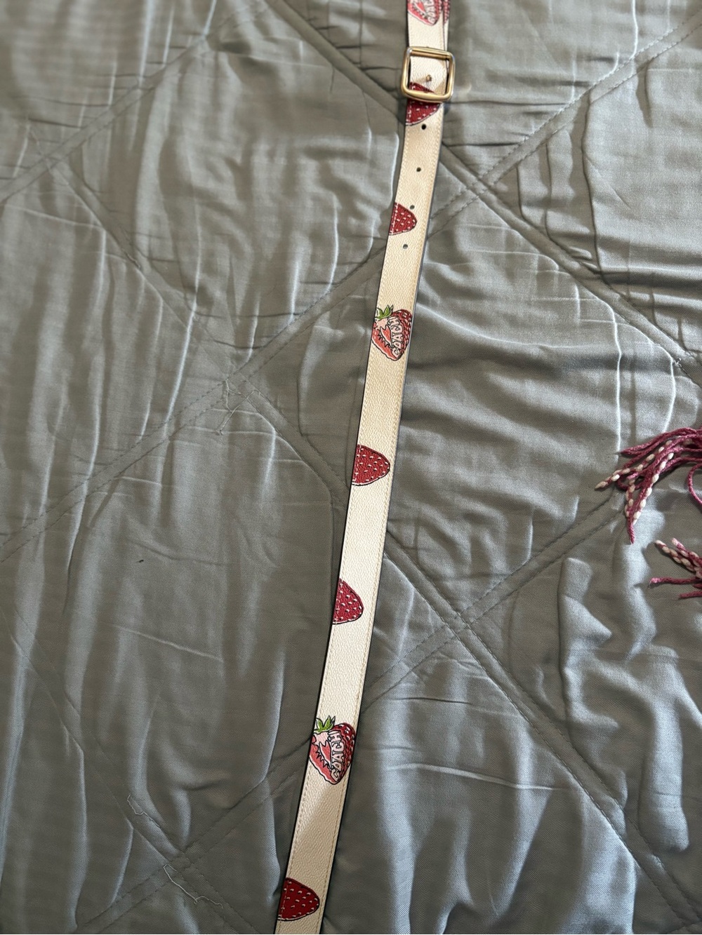 Women’s Cream bag strap with Red Strawberry Print